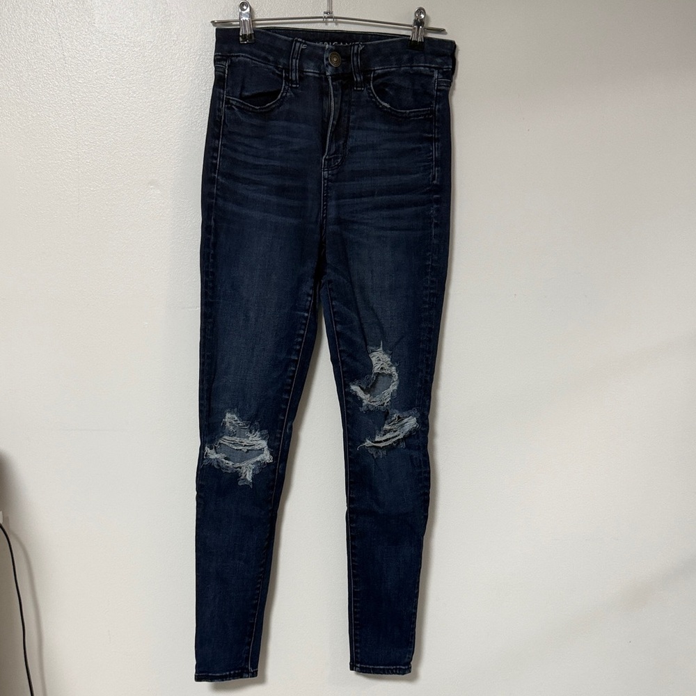 American Eagle Outfitters Dark Wash Distressed Skinny Jeans